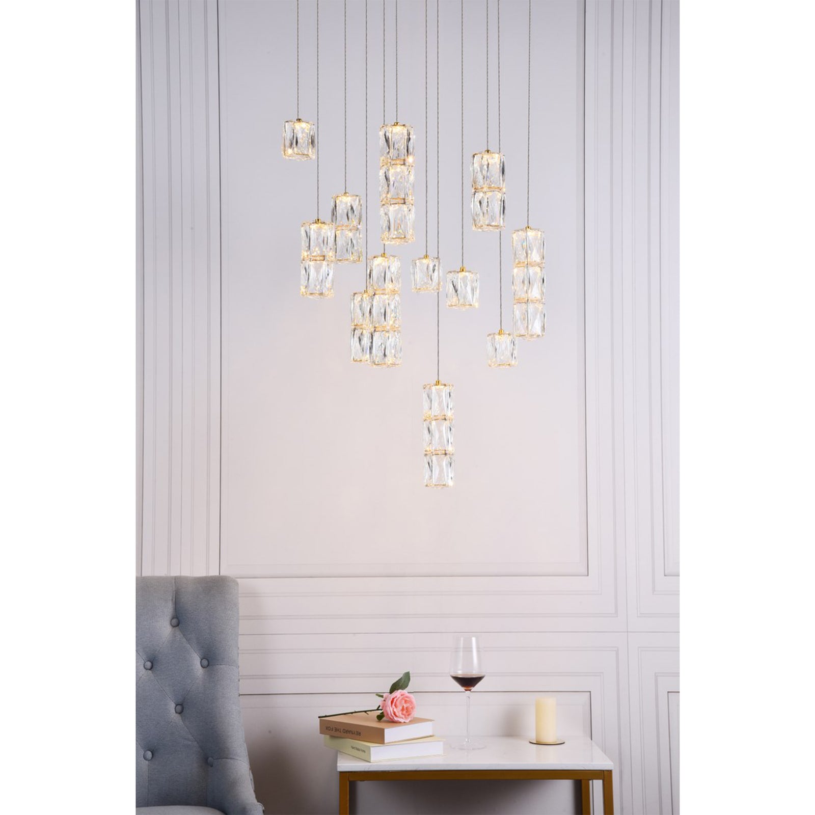 Led Light Gold Pendant Clear Crystal - View 2 - Joshua Marshal