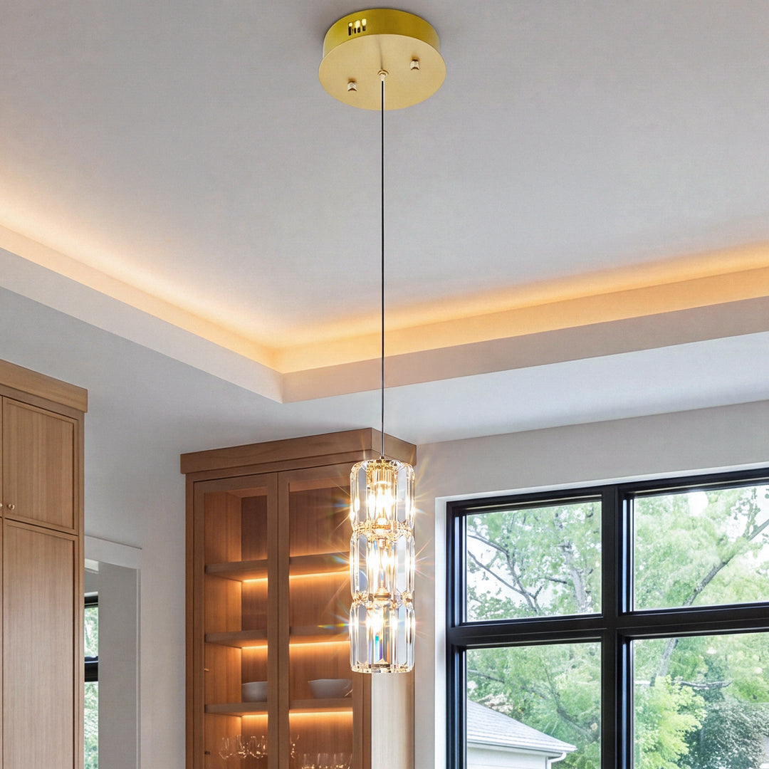 Led Light Gold Pendant Clear Royal Cut Crystal Gold Finish - LIGHTING by Joshua Marshal