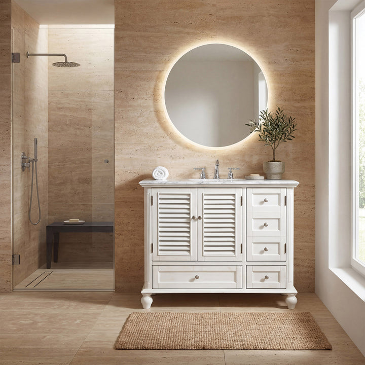 42 Inch Single Bathroom Vanity In Antique White - View 2 - Joshua Marshal