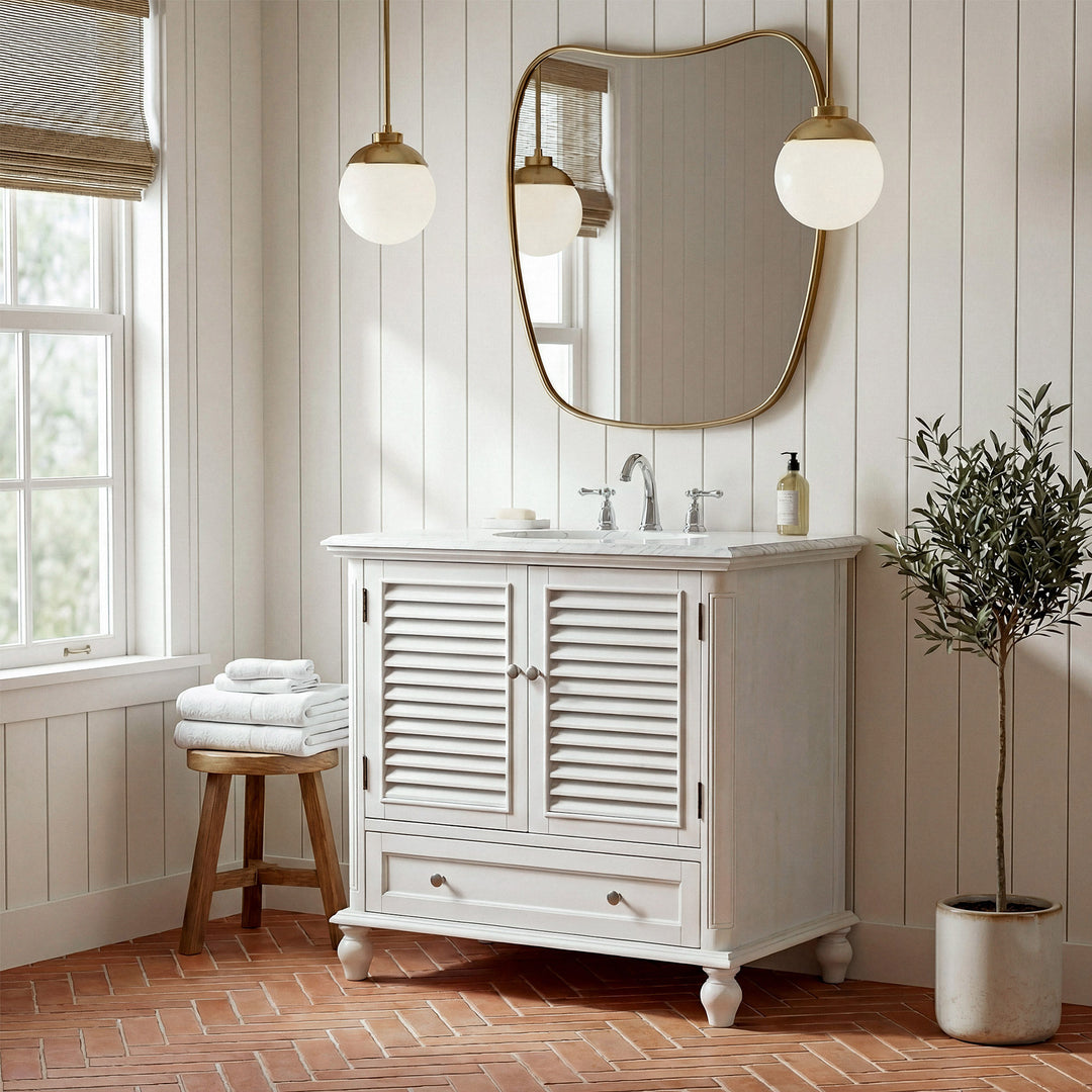 36 Inch Single Bathroom Vanity In Antique White - View 2 - Joshua Marshal