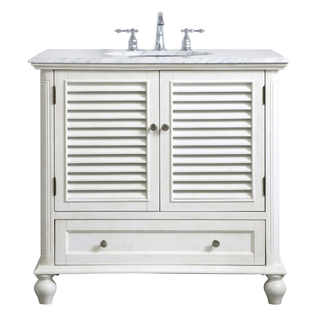 36 Inch Single Bathroom Vanity In Antique White - View 3 - Joshua Marshal