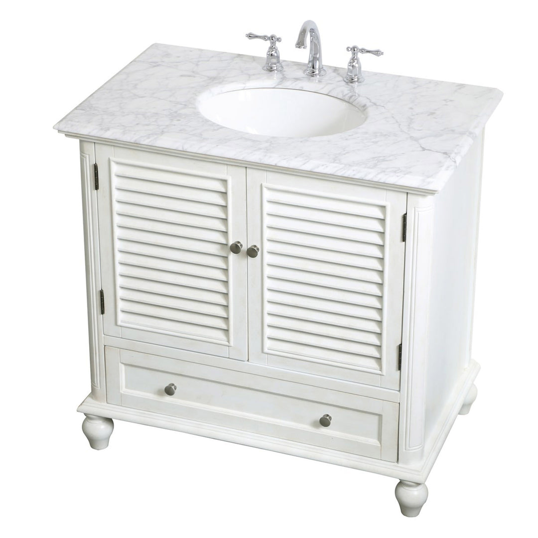 36 Inch Single Bathroom Vanity In Antique White - View 4 - Joshua Marshal