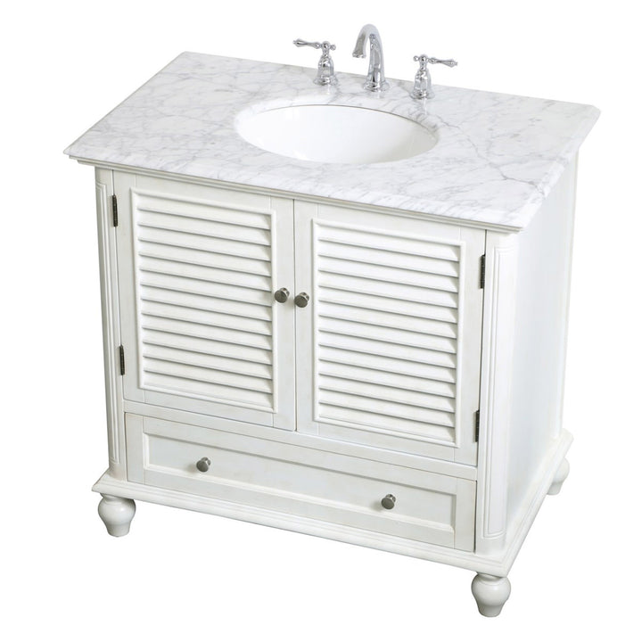 36 Inch Single Bathroom Vanity In Antique White - View 4 - Joshua Marshal