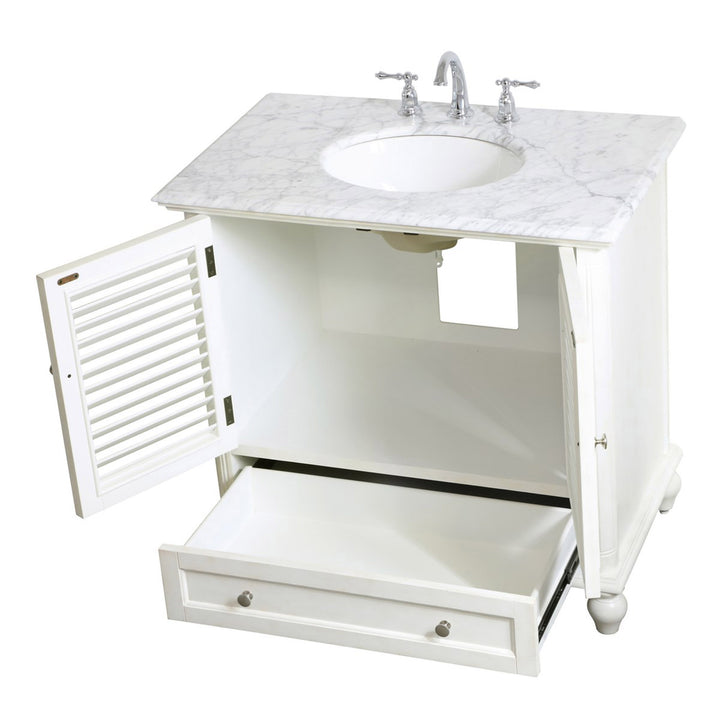 36 Inch Single Bathroom Vanity In Antique White - View 5 - Joshua Marshal