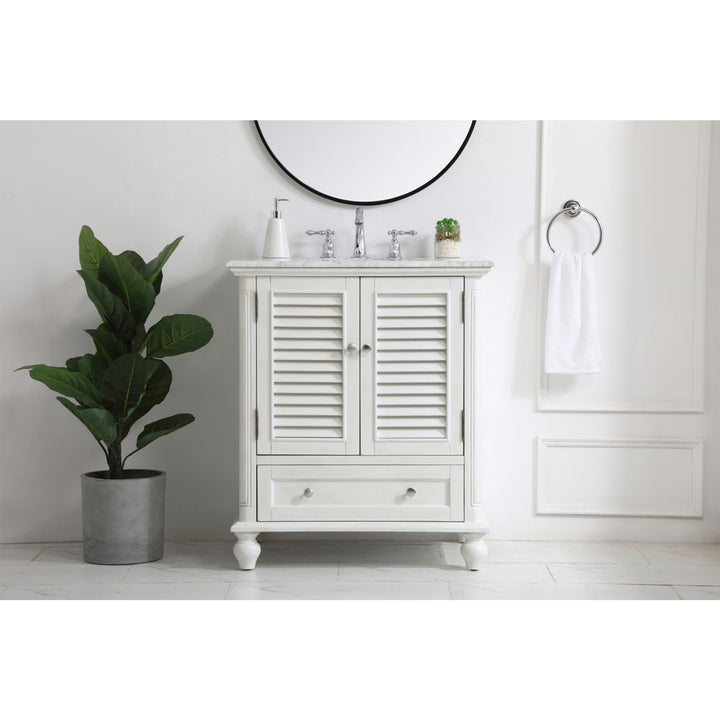 30 Inch Single Bathroom Vanity In Antique White - View 2 - Joshua Marshal