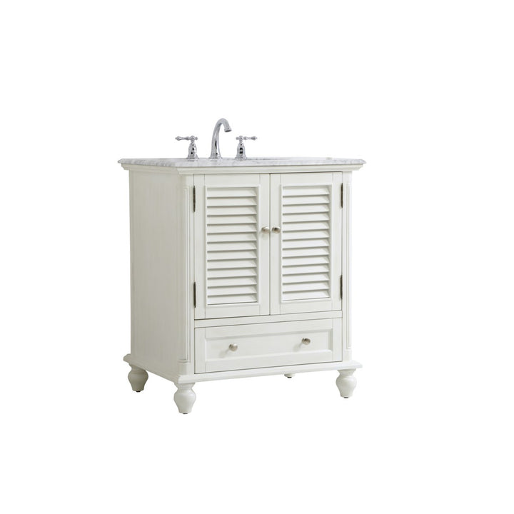 30 Inch Single Bathroom Vanity In Antique White - View 3 - Joshua Marshal