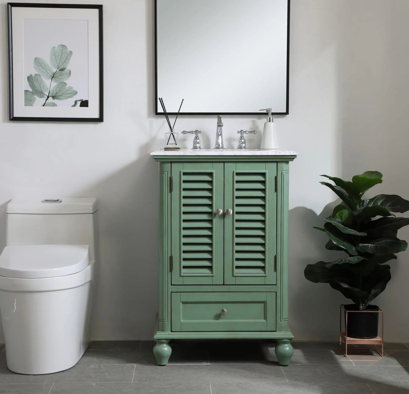 24 Inch Single Bathroom Vanity In Vintage Mint - View 2 - Joshua Marshal