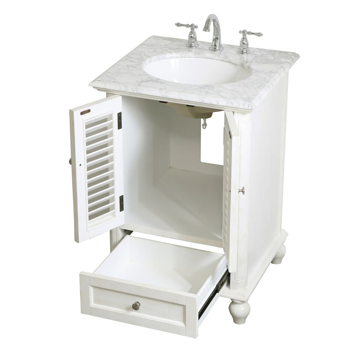24 Inch Single Bathroom Vanity In Antique White - View 6 - Joshua Marshal