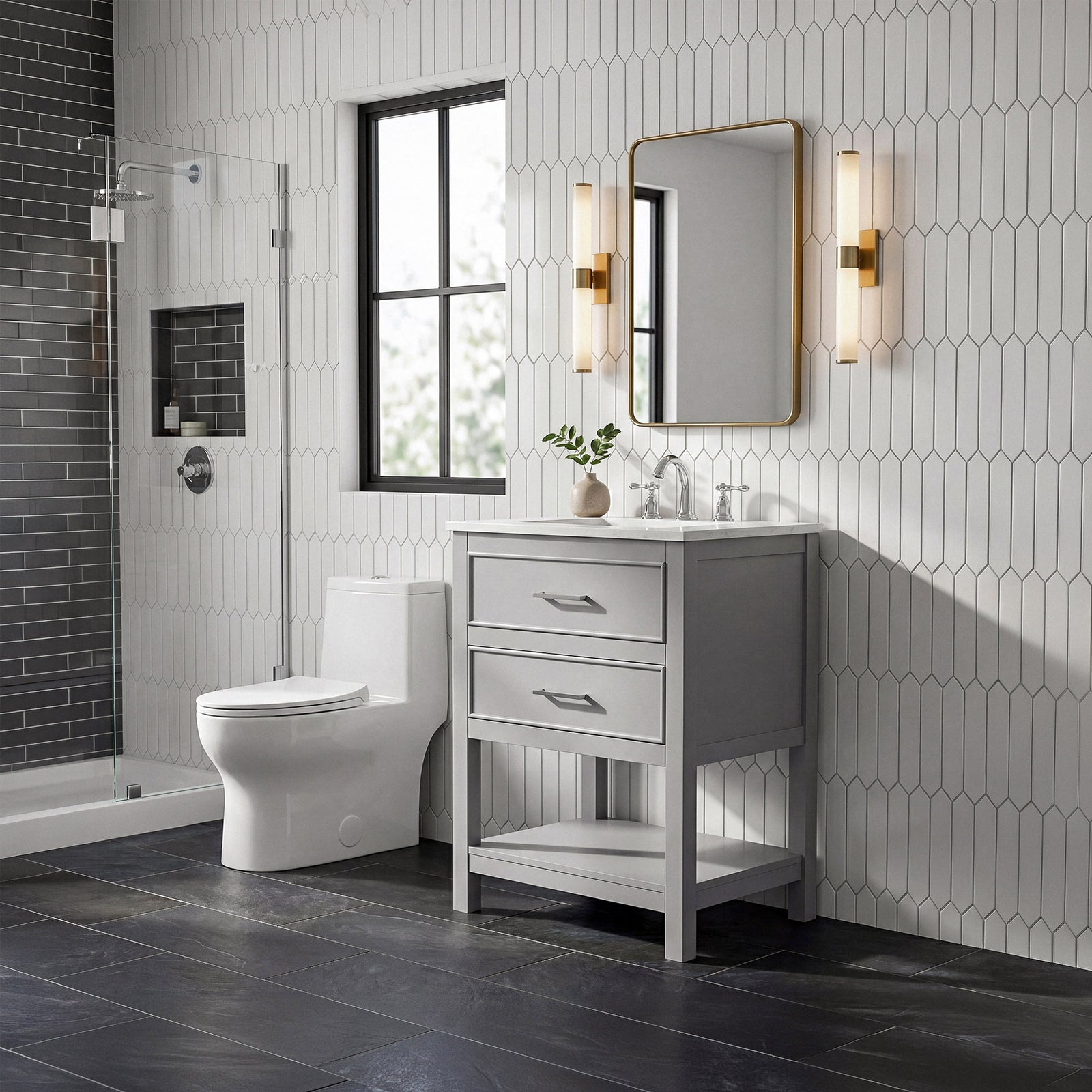 24 Inch Single Bathroom Vanity In Grey - View 2 - Joshua Marshal