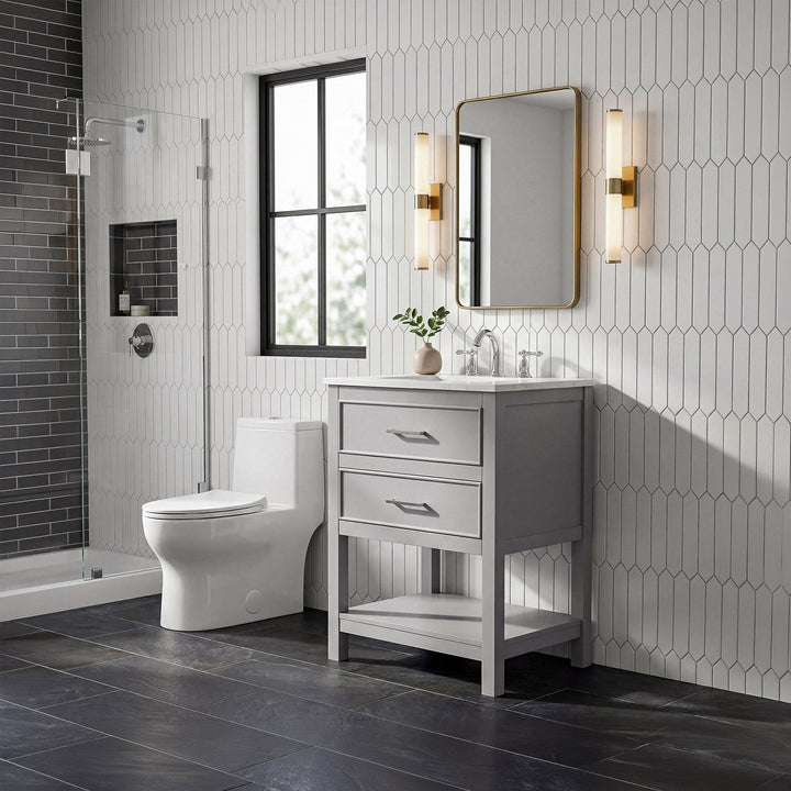 24 Inch Single Bathroom Vanity In Grey - View 2 - Joshua Marshal