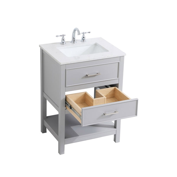 24 Inch Single Bathroom Vanity In Grey - View 5 - Joshua Marshal