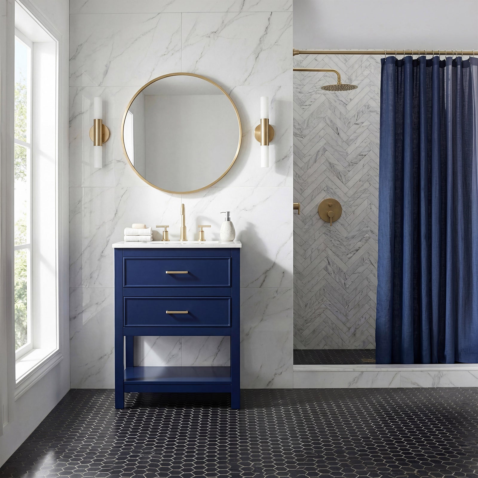 24 Inch Single Bathroom Vanity In Blue - View 2 - Joshua Marshal