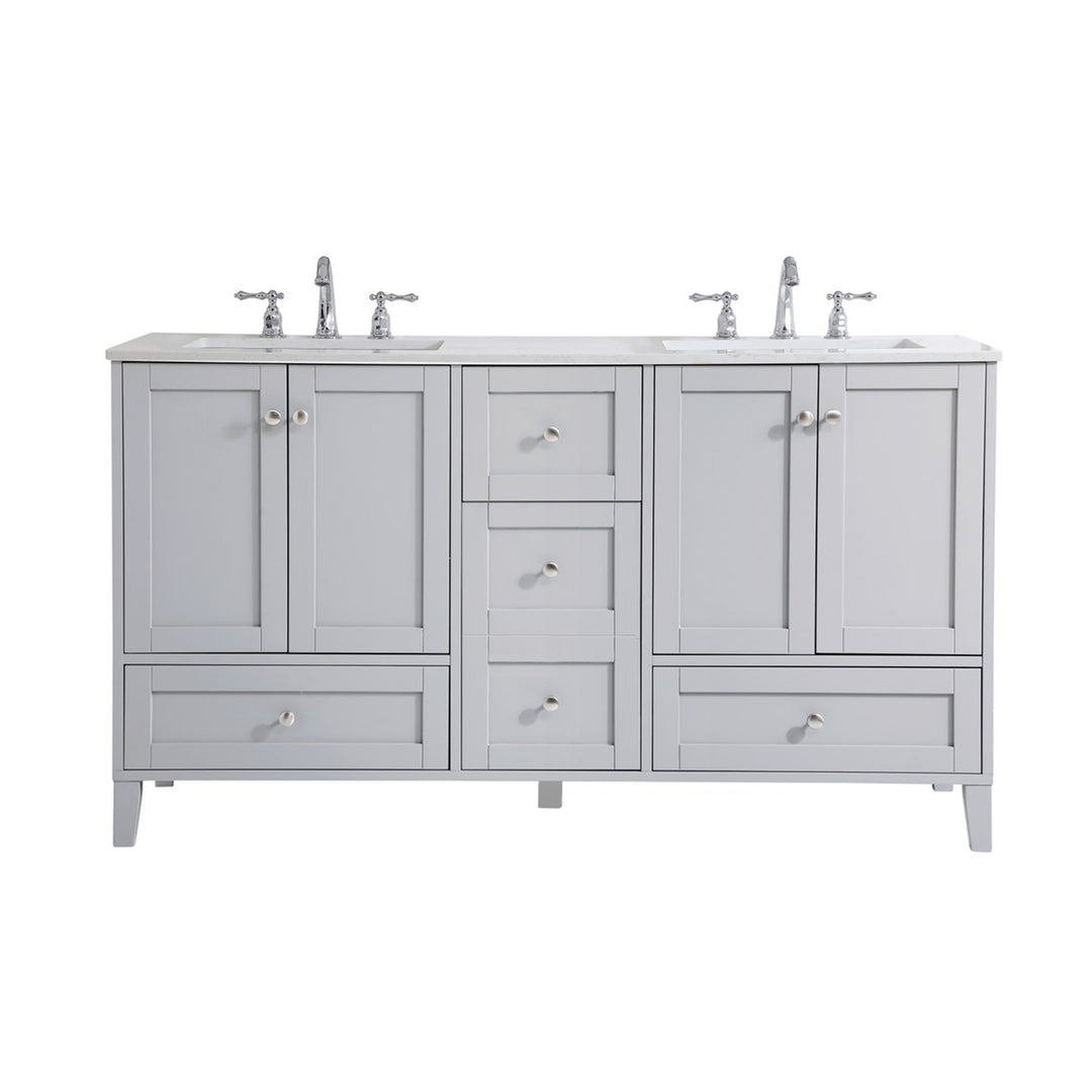 60 Inch Double Bathroom Vanity In Grey - View 3 - Joshua Marshal