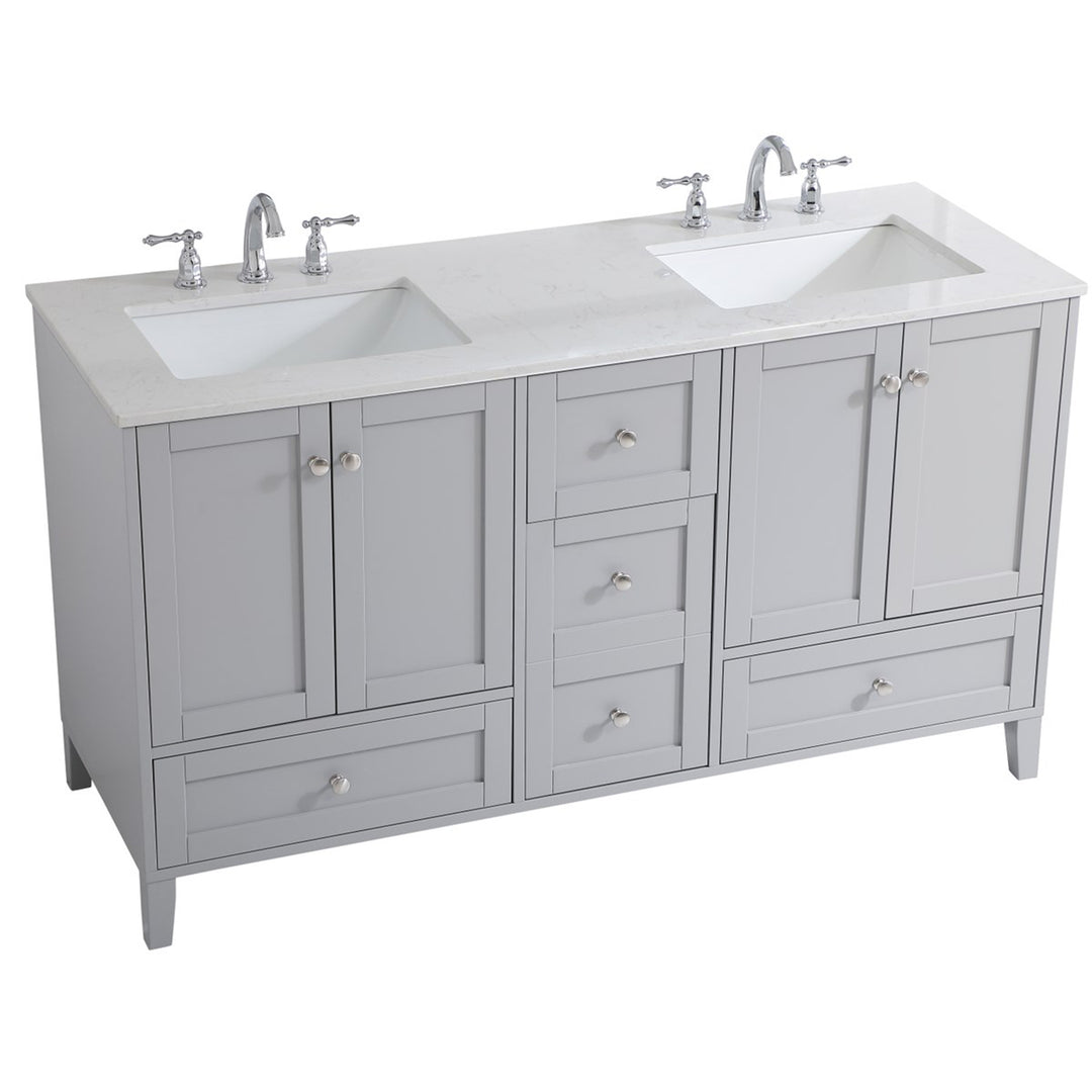 60 Inch Double Bathroom Vanity In Grey - View 4 - Joshua Marshal