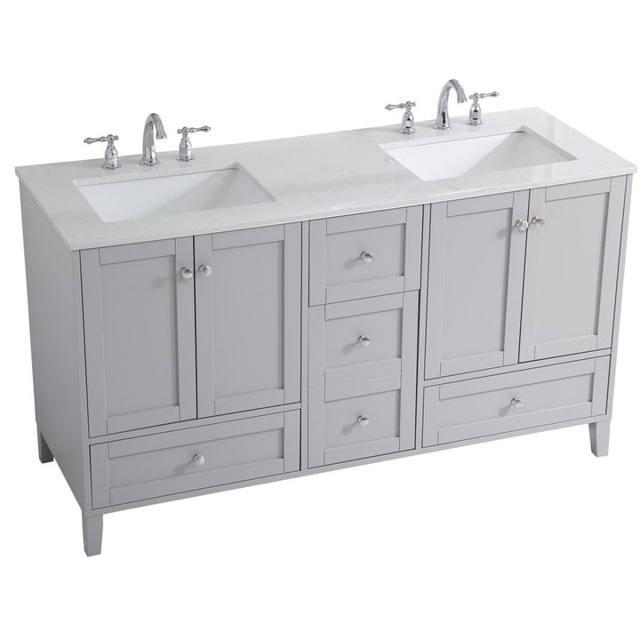 60 Inch Double Bathroom Vanity In Grey - View 4 - Joshua Marshal