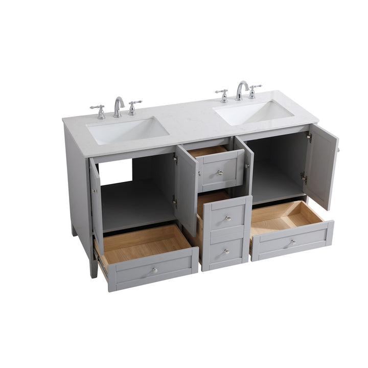 60 Inch Double Bathroom Vanity In Grey - View 5 - Joshua Marshal