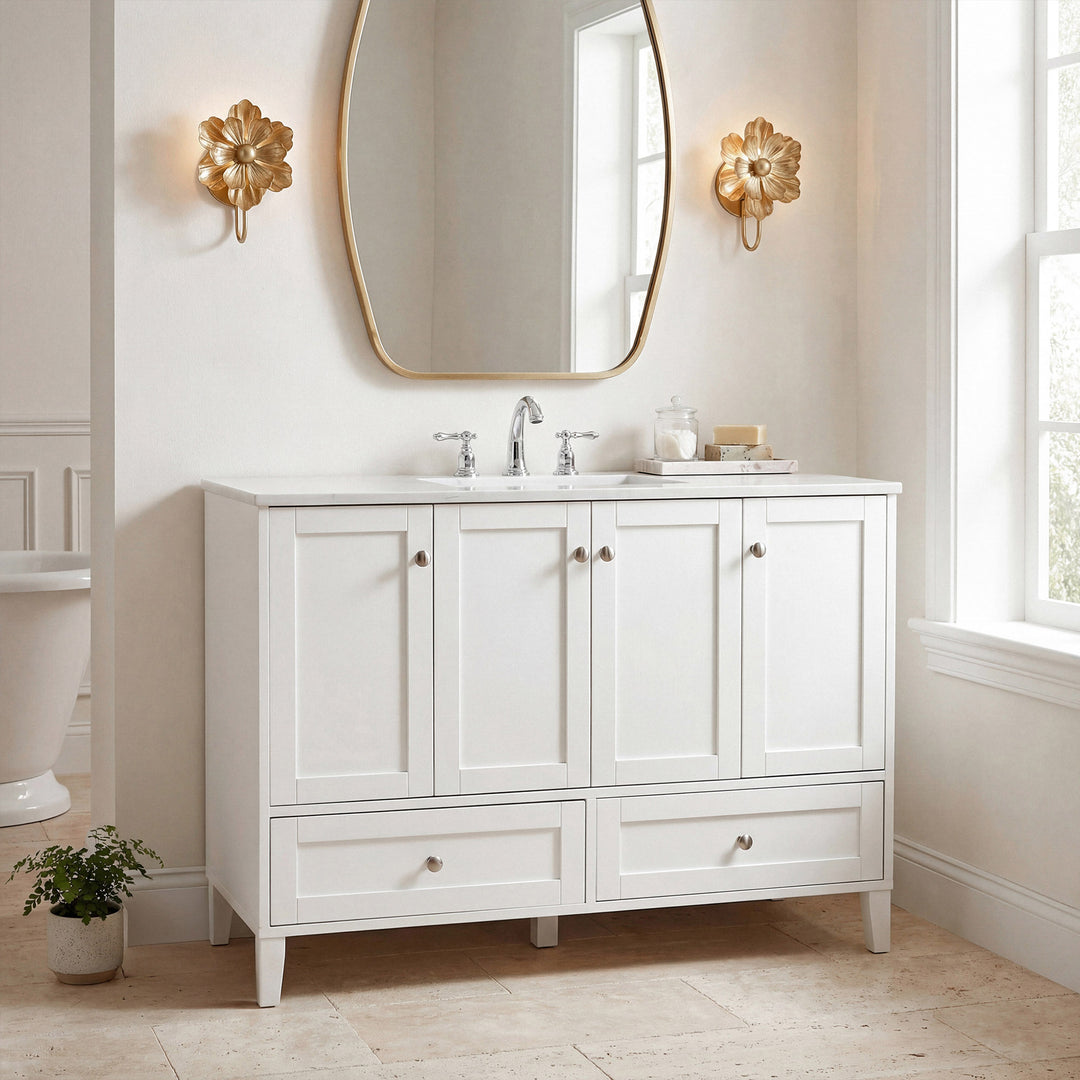 48 Inch Single Bathroom Vanity In White - View 2 - Joshua Marshal