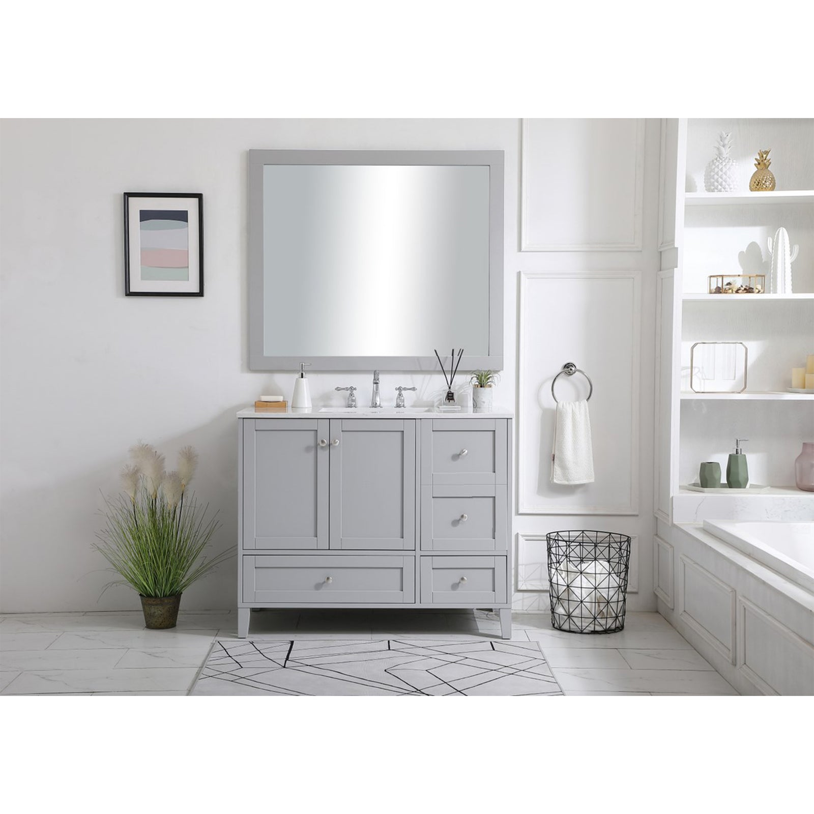 42 Inch Single Bathroom Vanity In Grey - View 2 - Joshua Marshal