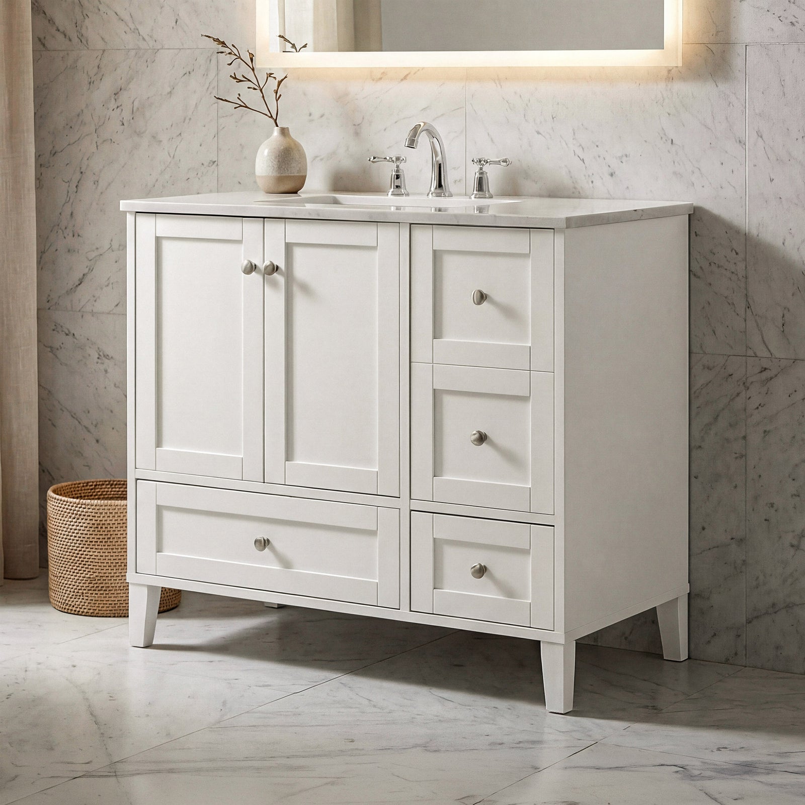 36 Inch Single Bathroom Vanity In White White Finish - KITCHEN & BATH by Joshua Marshal