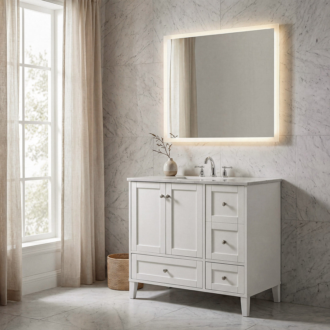 36 Inch Single Bathroom Vanity In White - View 2 - Joshua Marshal