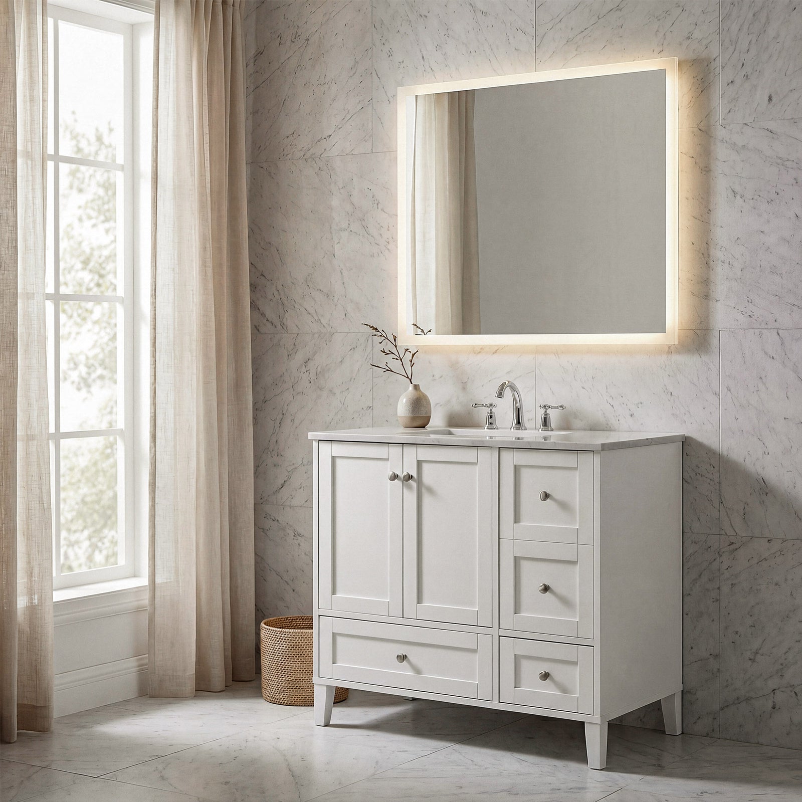 36 Inch Single Bathroom Vanity In White - View 2 - Joshua Marshal