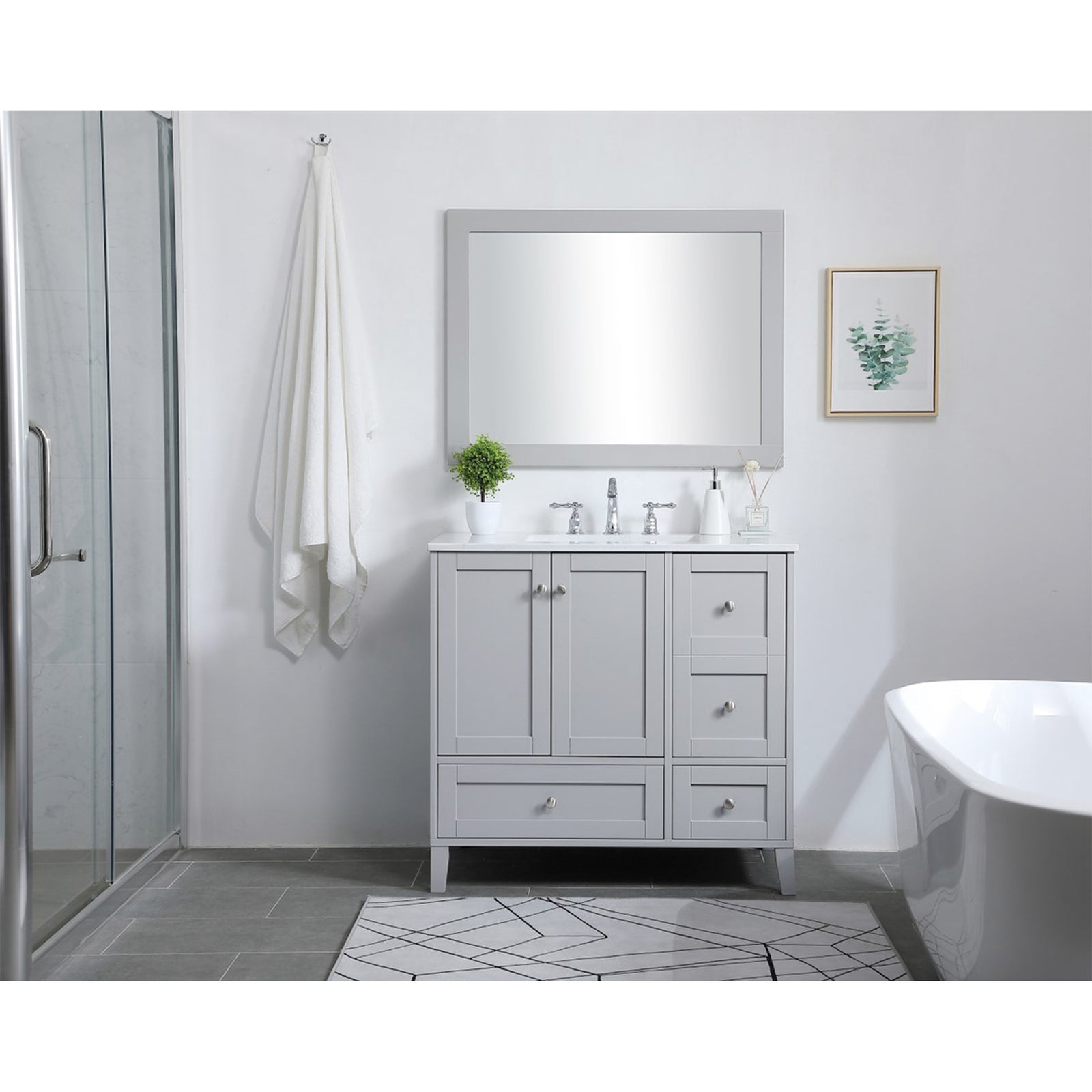36 Inch Single Bathroom Vanity In Grey - View 2 - Joshua Marshal