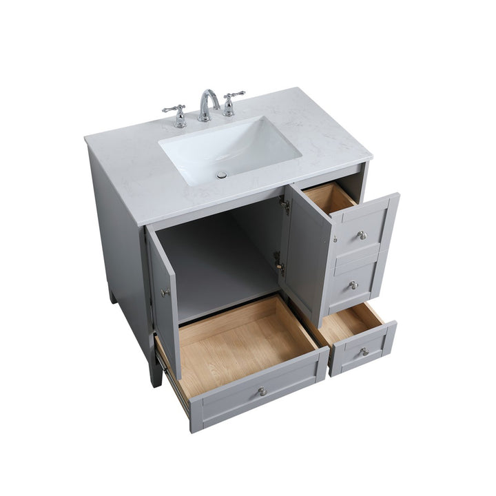 36 Inch Single Bathroom Vanity In Grey - View 5 - Joshua Marshal