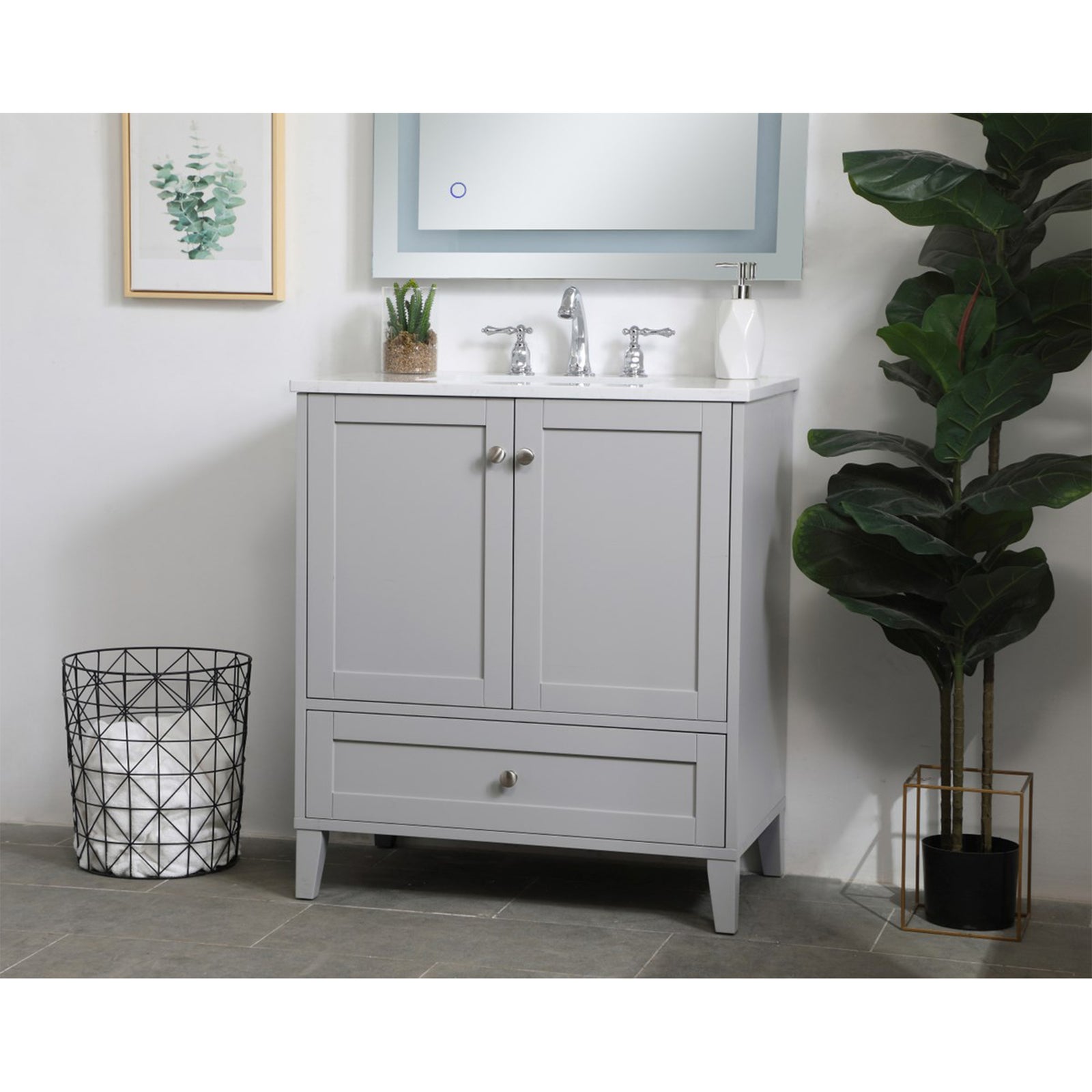 30 Inch Single Bathroom Vanity In Grey - View 2 - Joshua Marshal