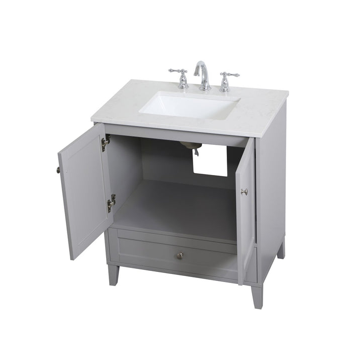 30 Inch Single Bathroom Vanity In Grey - View 5 - Joshua Marshal