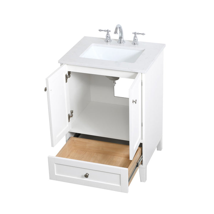 24 Inch Single Bathroom Vanity In White - View 5 - Joshua Marshal