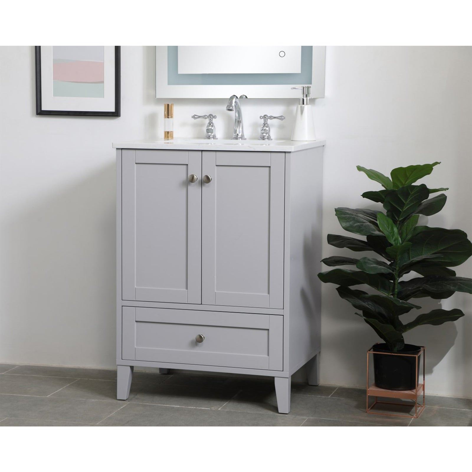 24 Inch Single Bathroom Vanity In Grey - View 2 - Joshua Marshal