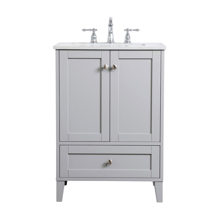 24 Inch Single Bathroom Vanity In Grey - View 3 - Joshua Marshal