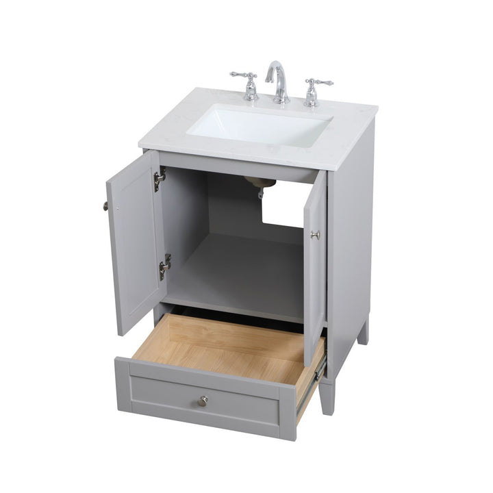 24 Inch Single Bathroom Vanity In Grey - View 5 - Joshua Marshal