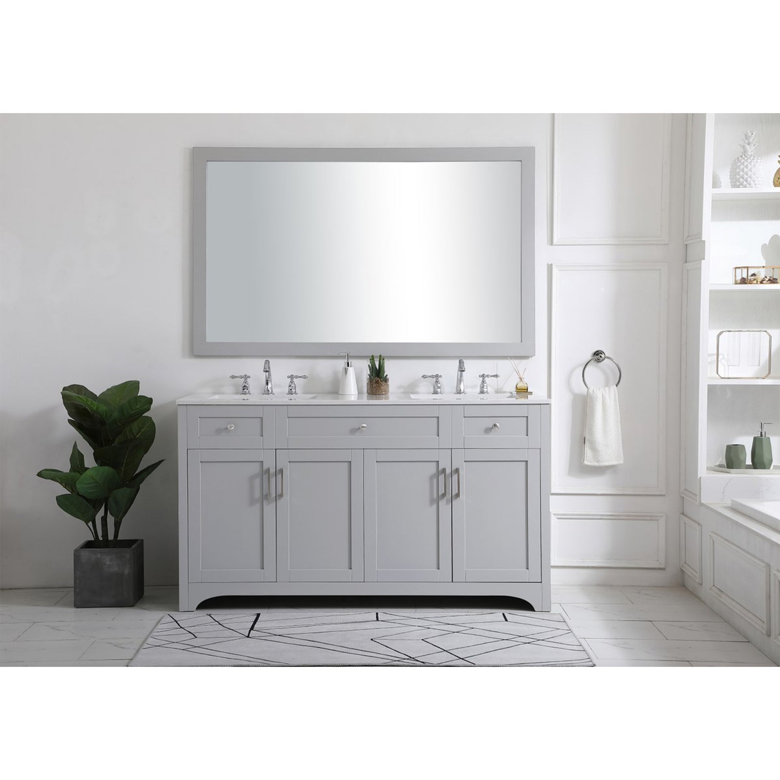 60 Inch Double Bathroom Vanity In Grey - View 2 - Joshua Marshal