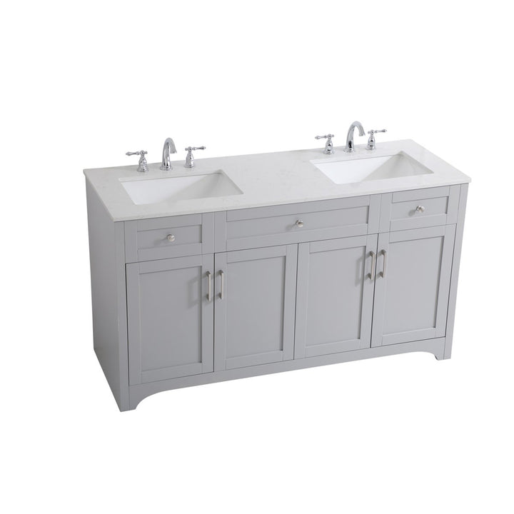 60 Inch Double Bathroom Vanity In Grey - View 4 - Joshua Marshal
