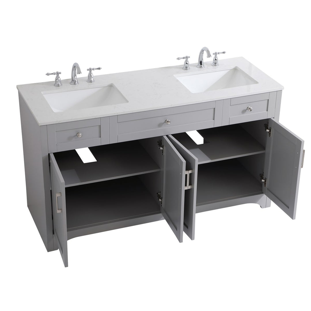 60 Inch Double Bathroom Vanity In Grey - View 5 - Joshua Marshal