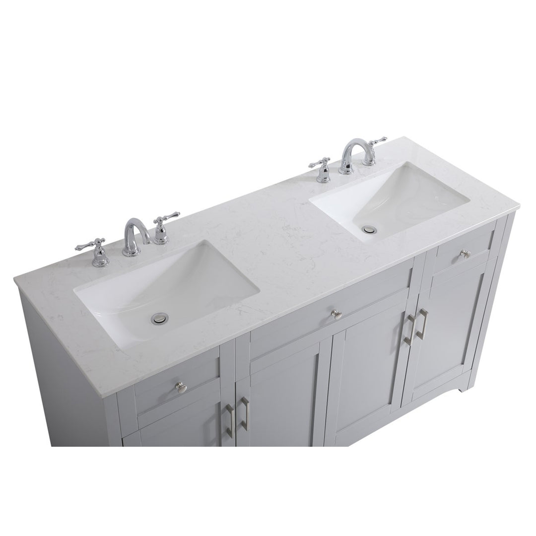 60 Inch Double Bathroom Vanity In Grey - View 6 - Joshua Marshal