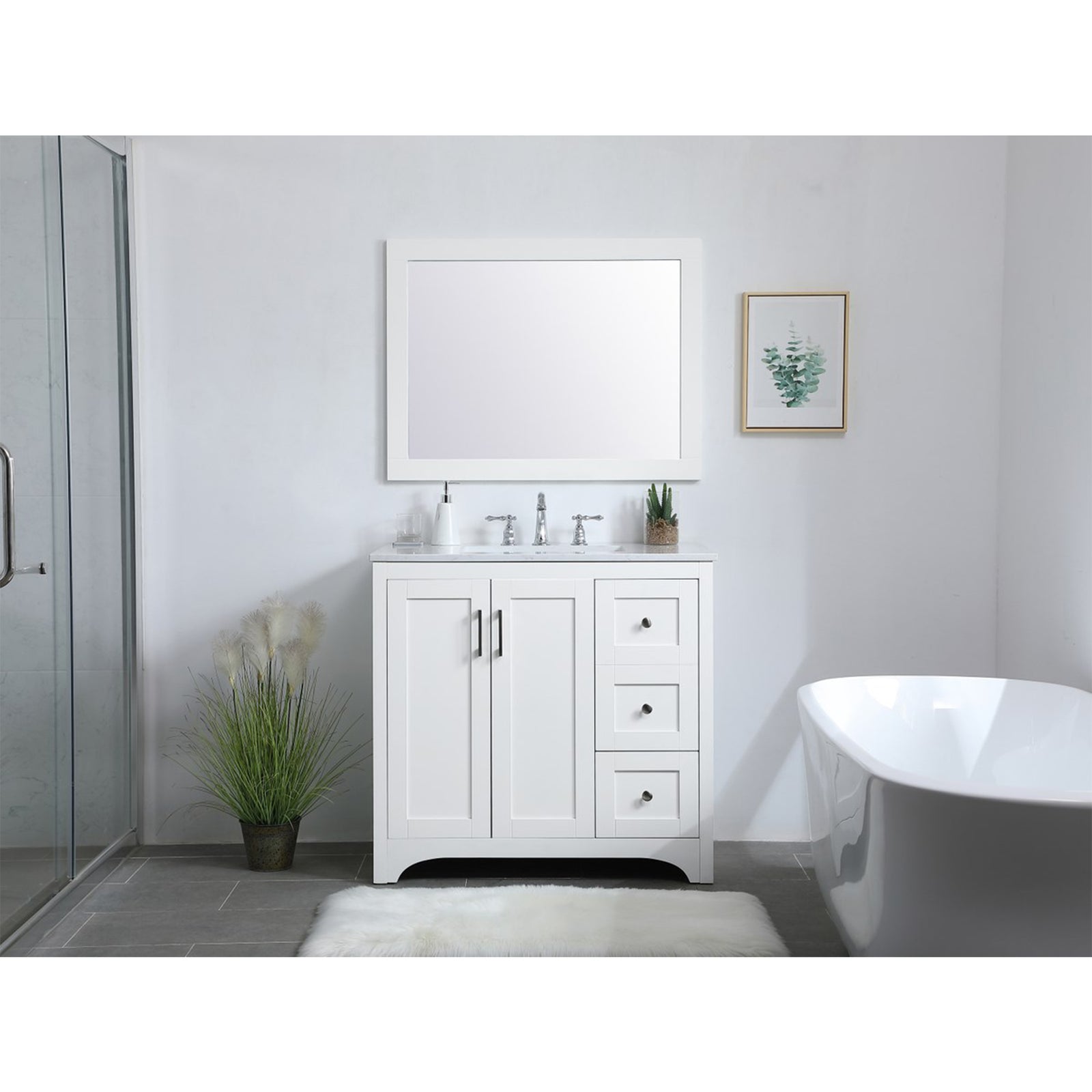 36 Inch Single Bathroom Vanity In White - View 2 - Joshua Marshal