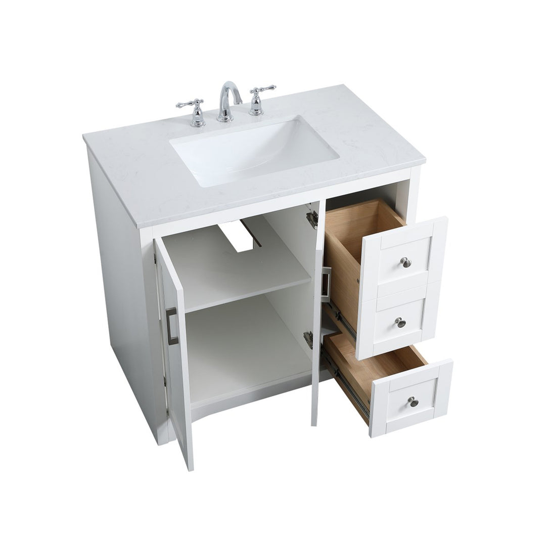 36 Inch Single Bathroom Vanity In White - View 5 - Joshua Marshal