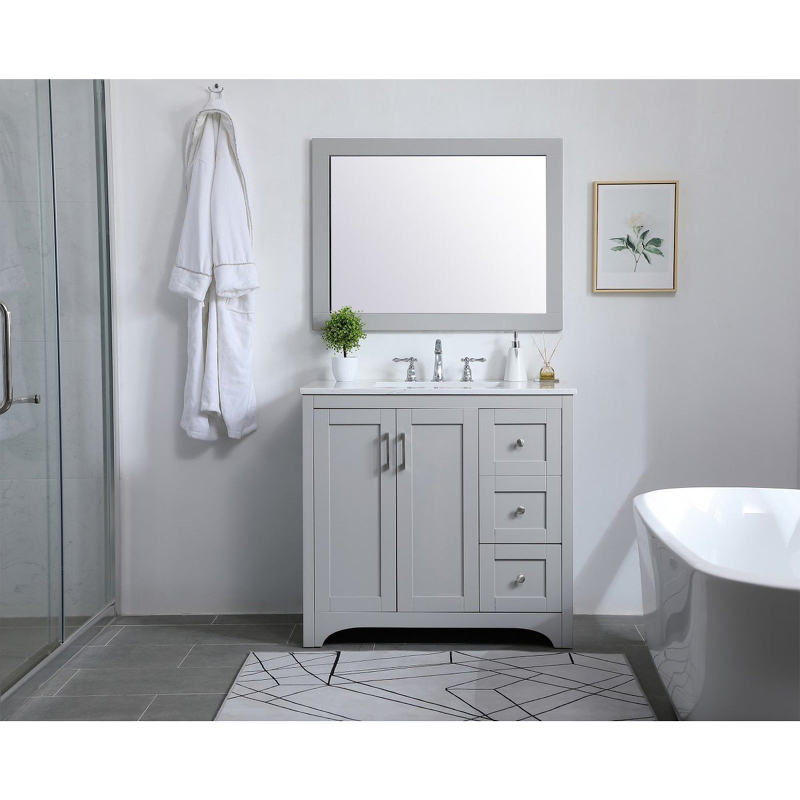 36 Inch Single Bathroom Vanity In Grey - View 2 - Joshua Marshal