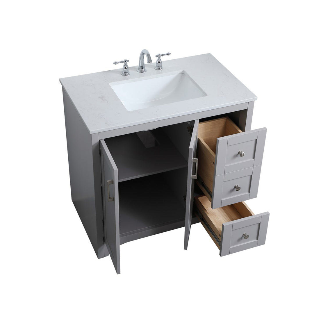 36 Inch Single Bathroom Vanity In Grey - View 5 - Joshua Marshal