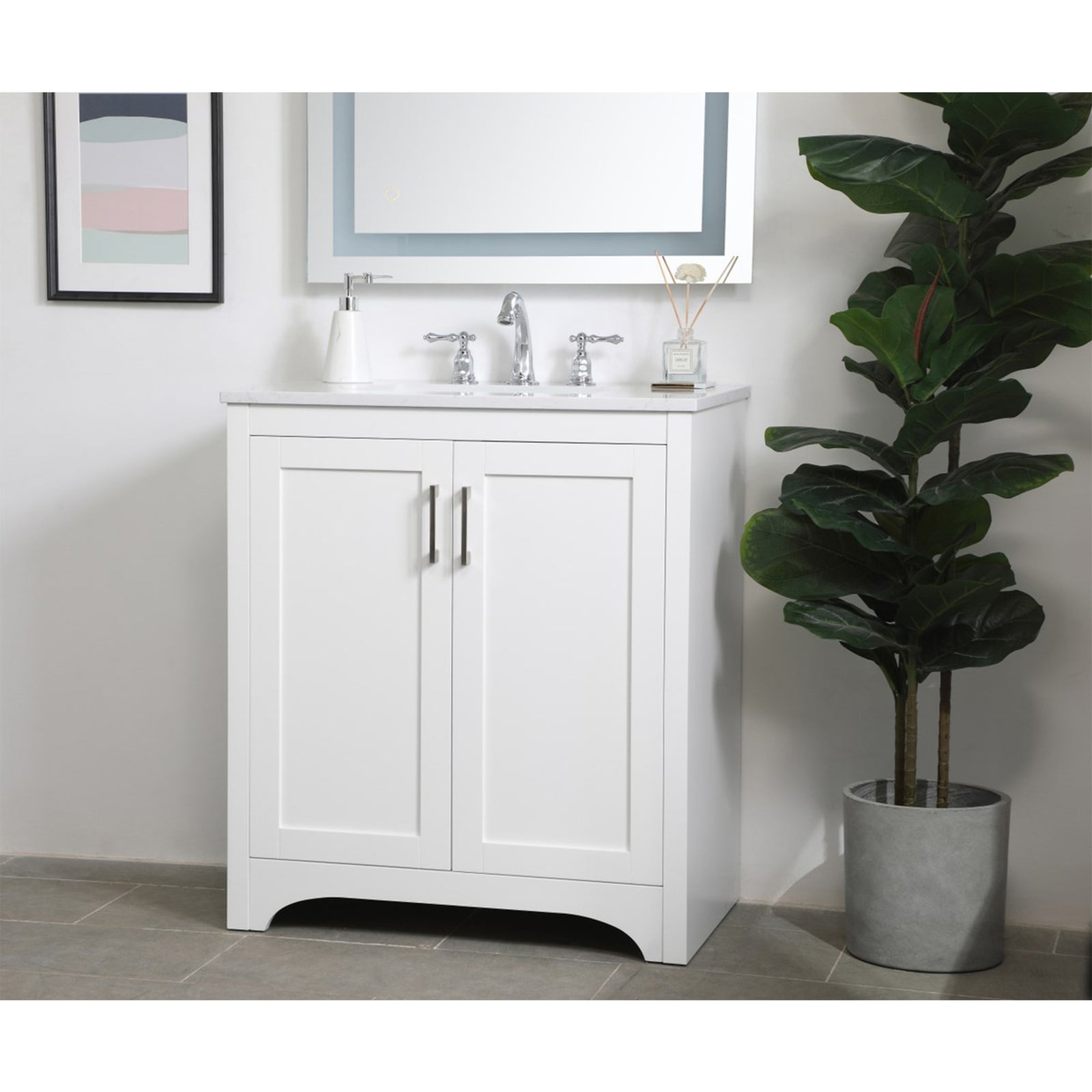 30 Inch Single Bathroom Vanity In White - View 2 - Joshua Marshal
