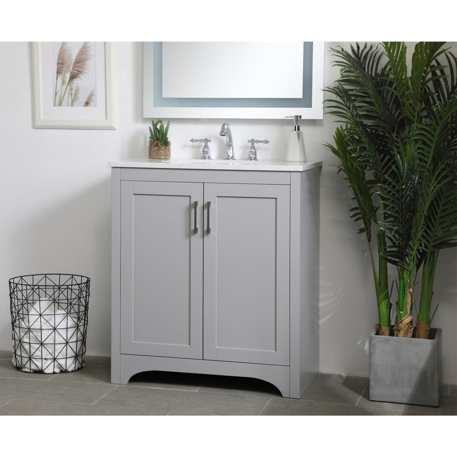 30 Inch Single Bathroom Vanity In Grey - View 2 - Joshua Marshal