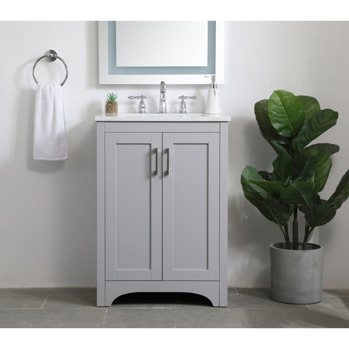 24 Inch Single Bathroom Vanity In Grey - View 2 - Joshua Marshal