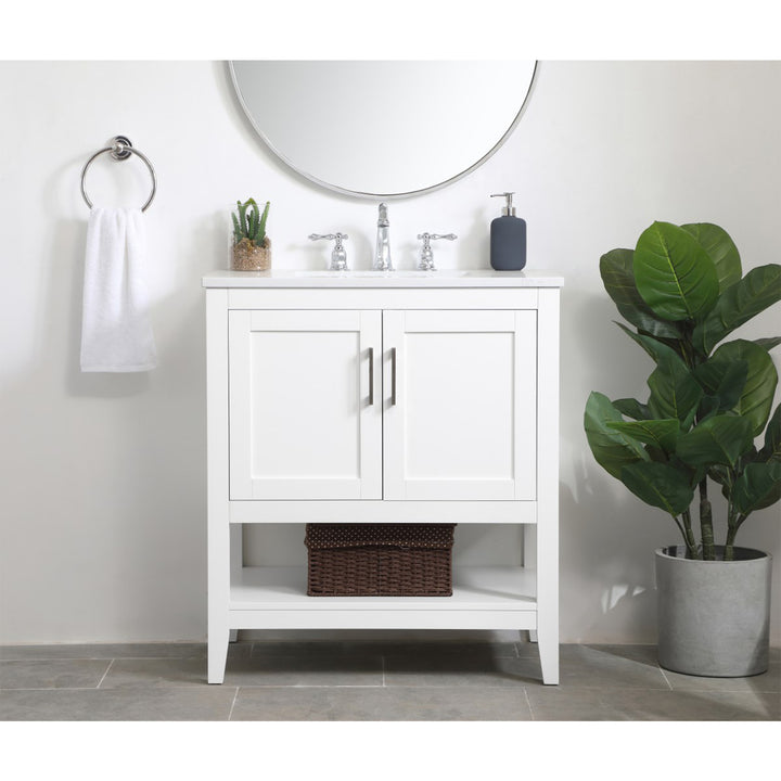 30 Inch Single Bathroom Vanity In White - View 2 - Joshua Marshal