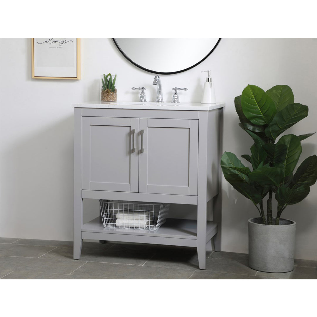 30 Inch Single Bathroom Vanity In Grey - View 2 - Joshua Marshal