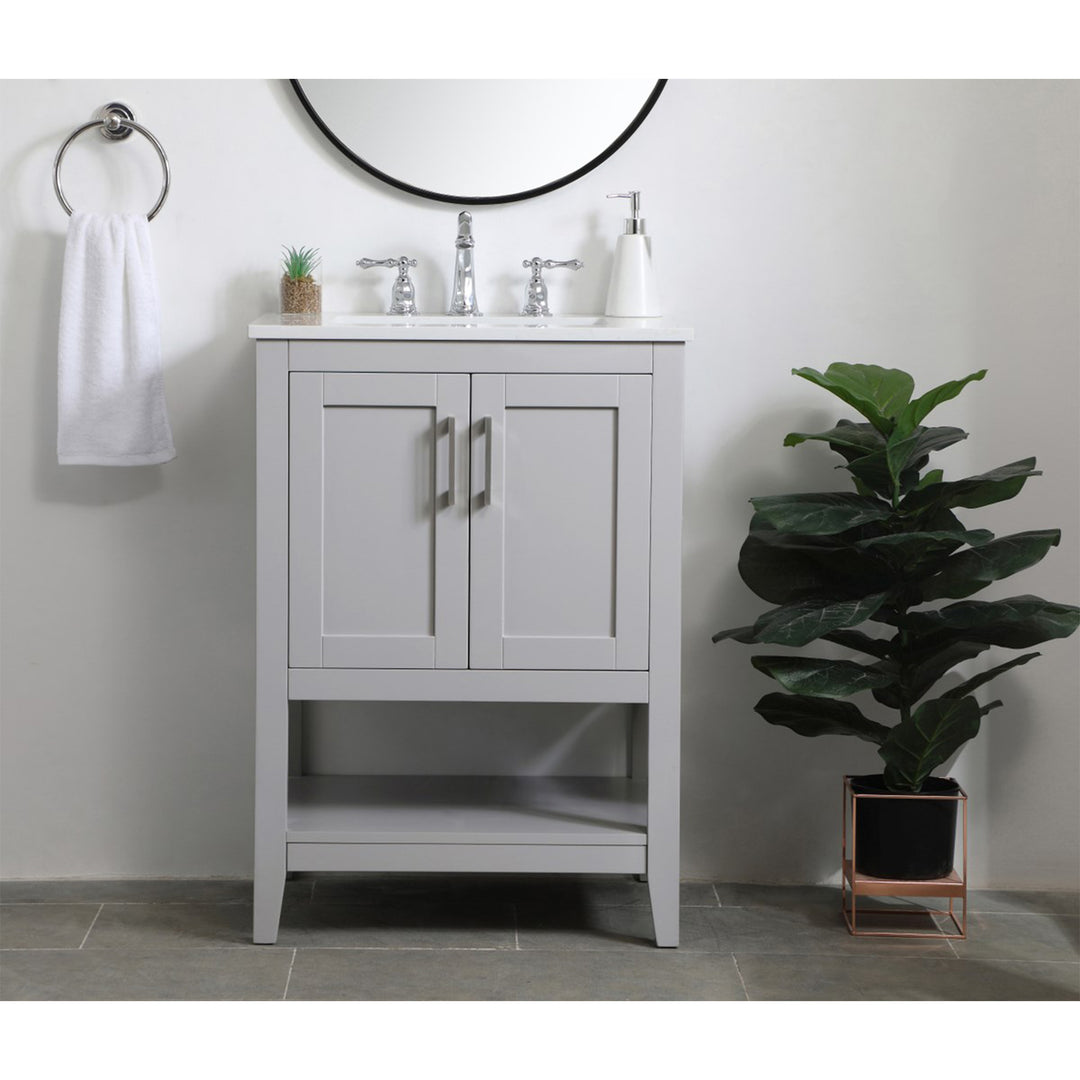 24 Inch Single Bathroom Vanity In Grey - View 2 - Joshua Marshal