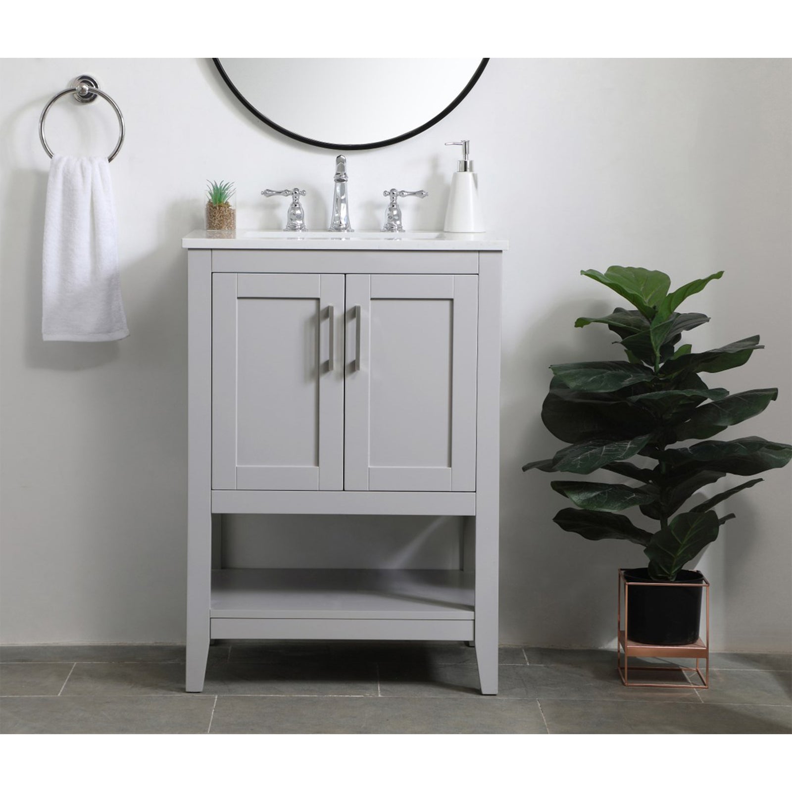 24 Inch Single Bathroom Vanity In Grey - View 2 - Joshua Marshal