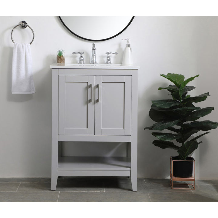 24 Inch Single Bathroom Vanity In Grey - View 2 - Joshua Marshal