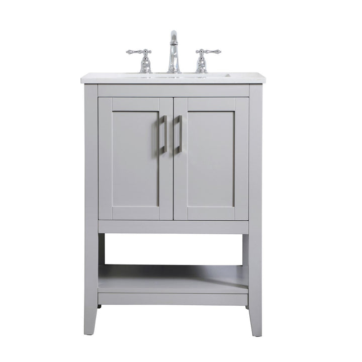 24 Inch Single Bathroom Vanity In Grey - View 3 - Joshua Marshal